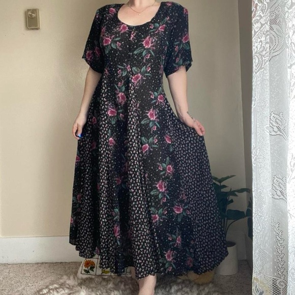 Vintage 90s flowy floral whimsigoth black maxi dress - Picture 6 of 7